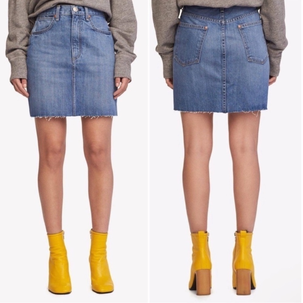Rag & Bone clean levee moss denim blue skirt raw hem size 27
